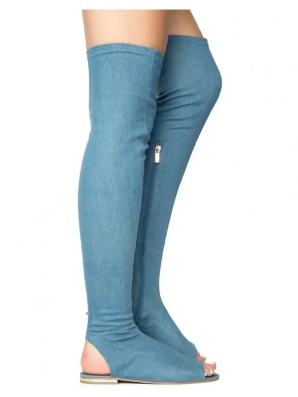 New with box - Denim Over the Knee Stretch Sandal Boots size 8.5